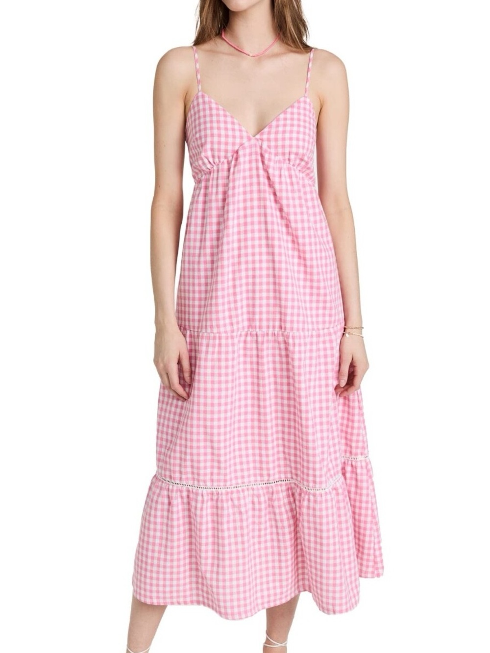 Lost + Wander Lets Go On a Date Pink Gingham Tiered Maxi Dress XS